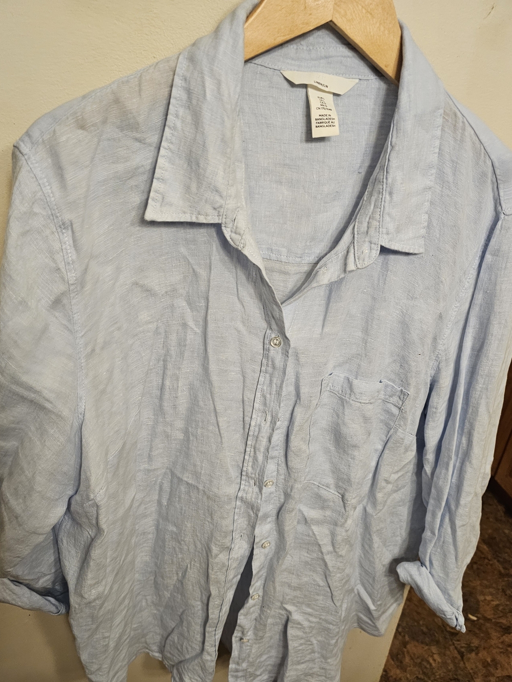 Light Blue Women's Linen Button-Up Blouse